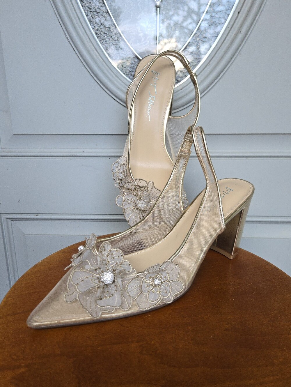 Betsey Johnson Petra Flower Applique Slingback Pumps Gold